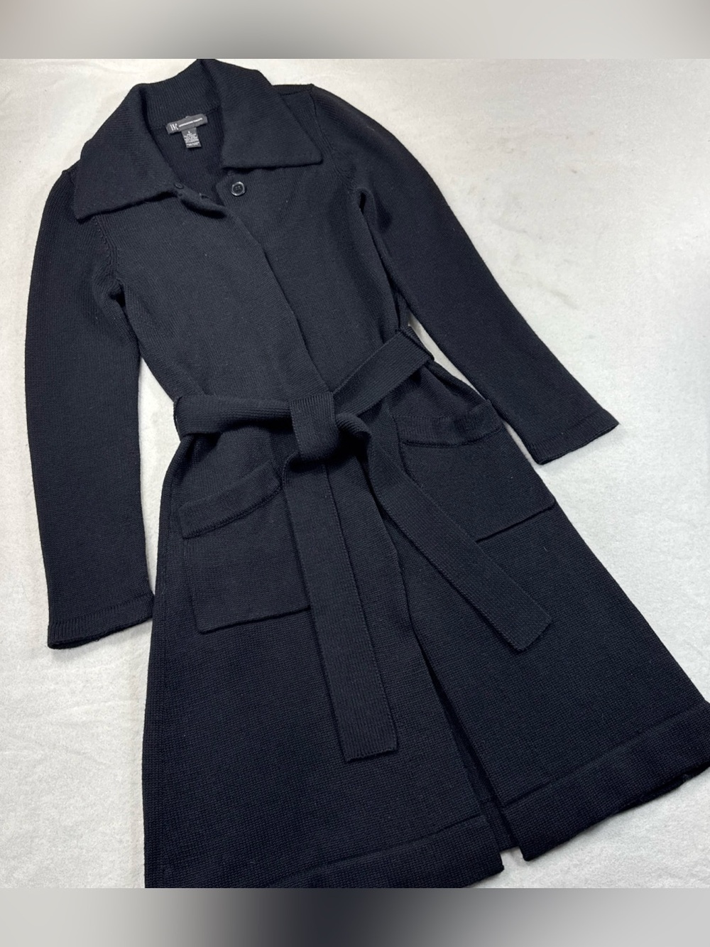 INC International Concepts Trench Style Black Button Up Cardigan Womens S